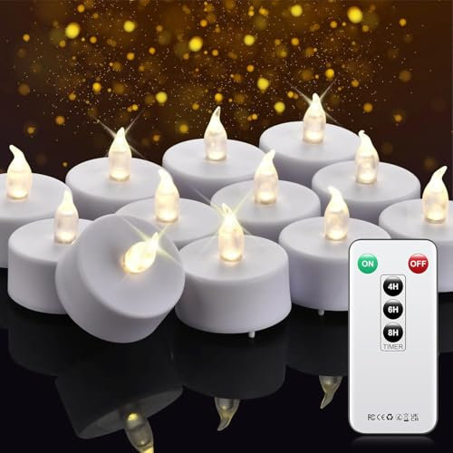Nancia LED Teelichter mit Fernbedienung Timer, flackernde, flammenlose Kerzen, langlebig über 400 Stunden, batteriebetrieben, Heimdekoration, saisonale und festliche Feiern. (Warm Weiß, 12pack)