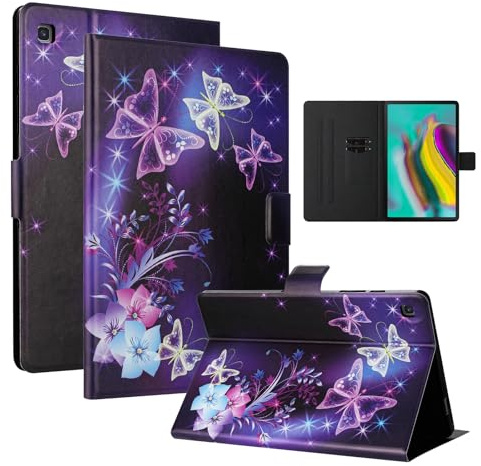LSPCASA Hülle für Samsung Galaxy Tab S5e 10.5 Zoll (SM-T725/T720) PU Leder Geldtasche Kartenhalter Samsung Galaxy Tab S5E Tablet Case Cover Magnetkraft Lila Schmetterling