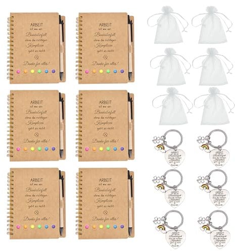 6er-Pack Abschiedsgeschenk für Kollegin Jobwechsel, Inklusive Notizblöcke, Schlüsselanhänger, Organzabeutel, Beste Kollegen Geschenk, Abschied Kollegin Geschenk, Danke Geschenke Kollegen (Arbeit)