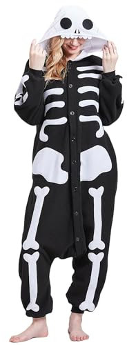 Costume intero per adulti Jack Skellington, costume da incubo natalizio da uomo in pile scheletro bianco e nero pigiama pigiama da salotto con cappuccio, Nero e bianco, L