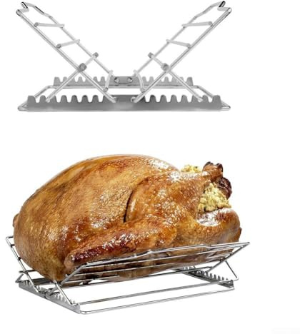 Jayruit Adjustable Turkey Roasting Rack, V-Shaped Stainless Steel Broiler Stand & Chicken Holder, Adjustable to 7 Positions for Oven & Grill, Dishwasher Safe and Easy to Clean
