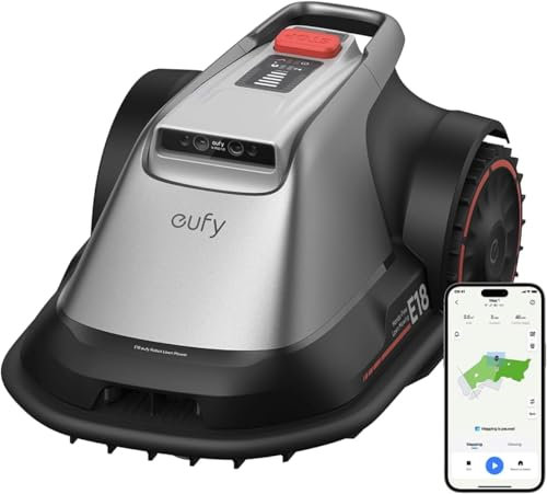 eufy Robot tosaerba E18, max 0,3 acri, navigazione visiva, mappatura automatica a mani libere, RTK senza fili, gestione multi-zona, prevenzione ostacoli AI, controllo APP, pendenza 18°, altezza di