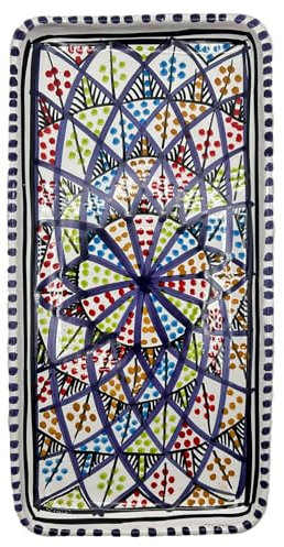 Vassoio Rettangolare in Ceramica Dipinta a Mano – Artigianato Tunisino 33x15 cm 1301251500 Marocco Turchia Etnico del Mondo