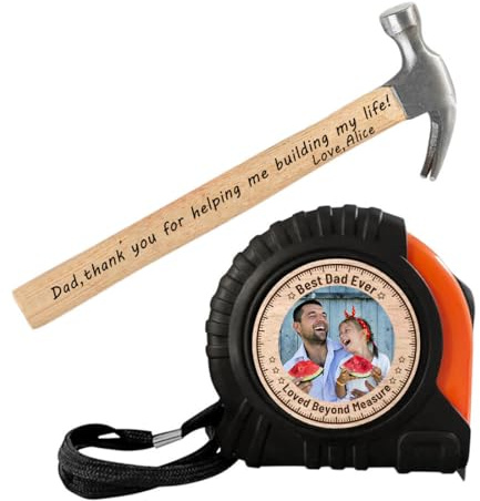 Personalisierte Band Maß Hammer Set für Papa, benutzerdefinierte Holz Dad Band Messen Vatertag, Geschenke für Opa, niemand misst bis zu Ihnen (Style-02)