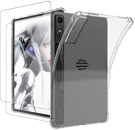 KZIOACSH Clear Case for RedMagic Nova Gaming Tablet 10.9 Inch with 2 Tempered Glass Screen Protector, Reinforced Corners Ultra Slim Shockproof Flexible Soft TPU Drop Protection Non-Slip Skin Cover