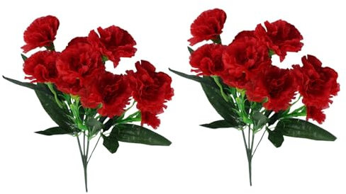 2 Stücke Nelke Kunstblumen 10 Kopf wie echt Künstliche Pflanzen Unechte Blumen Deko Real Touch Nelke Seide Trockene Blumen Kunstblumenstrauß Seidennelke für Hochzeits Heimdeko Garten Deco Rot