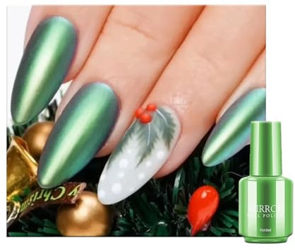 Green Metal Nail Polish, Nail Gel Mirror Effect Holographic Quick Dry, Shimmering Nail Varnish Metallic Long Lasting No UV Need, DIY Nail Art Manicure Easy to Apply Gifts for Women