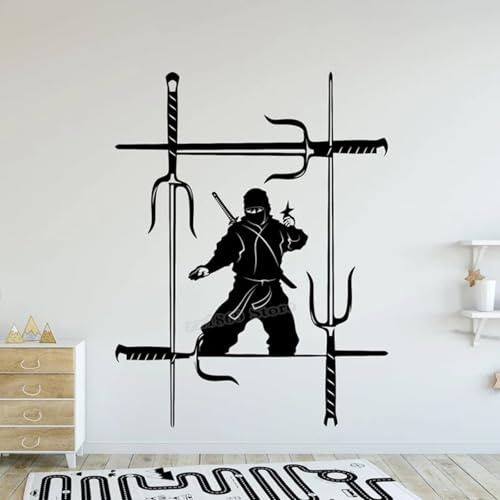 KGXUEDAO Ninja Warrior Ninja Karate Wandtattoo Kinderzimmer Jungenzimmer Spielzimmer Dekoration Vinyl Wandtattoo Assassine