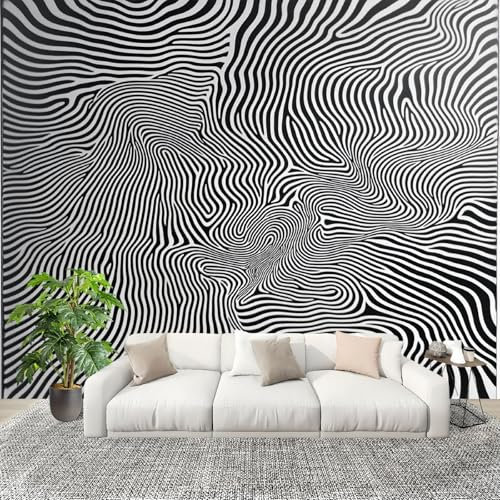 Wandtapete Fototapete 200x140 cm Optische TäUschung: Zebramuster Vliestapete Bild Dekoration Wandposter, Schwarz Und Weiß Tapete Panorama Poster für Wohnzimmer, Schlafzimmer Wand Dekoration