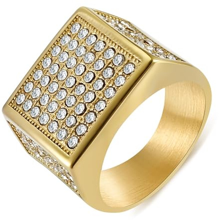 Calefee Ringe Mann Verlobungsring, Ring Herren Edelstahl Eheringe Siegelring Breit 17 mm Iced Out, Größe 57