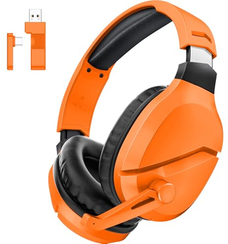 WolfLawS Kabelloses Gaming-Headset mit Mikrofon mit Geräuschunterdrückung für PS5, PC, PS4, 2,4 G/Bluetooth-Gaming-Kopfhörer mit USB- und Typ-C-Anschluss, kabelgebundener Modus für Controller, Orange