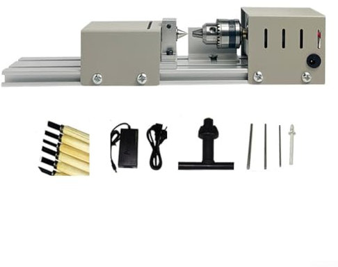 Besshepplo Wooden Lathe Machine DIY CNC Machining Lathe Beads Polisher Machine Top Lathe Tool Kit For Turning Cutting Grinding Engraving Bead Rounding