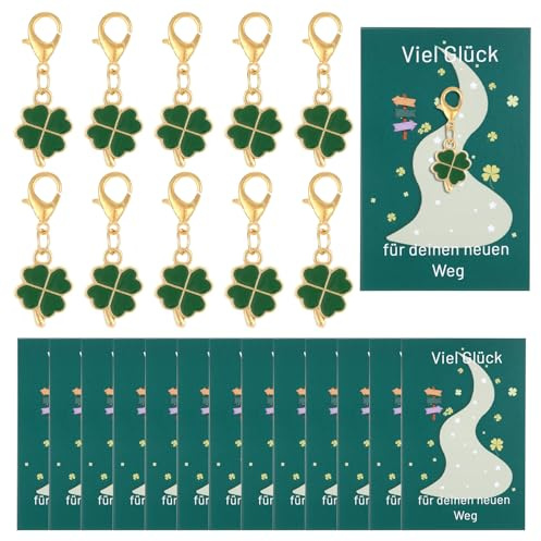 10 Sets Kleeblatt Schlüsselanhänger Mit 9x6cm Karte Glücksbringer Op | Abschiedsgeschenk Geschenk Abschied Kollegen, Kleeblatt Anhänger Viel Glück Geschenke
