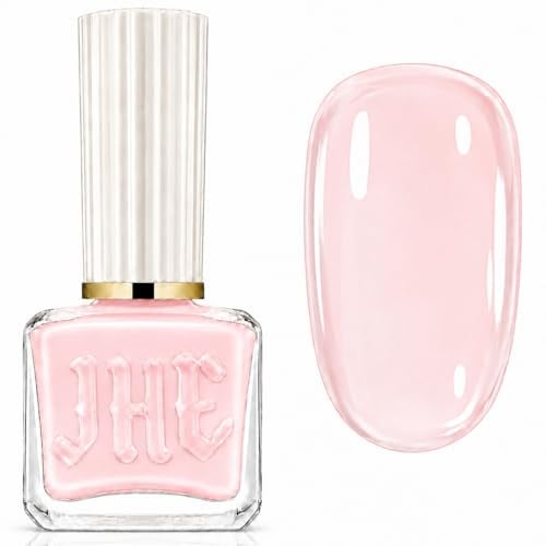Jelly Nail Polish - Translucent Pink Nail Varnish, Sheer Nude Pink Nail Paint, Quick Dry Water Based Glossy Polish, No UV Needed Buildable French Manicure DIY Nail Art