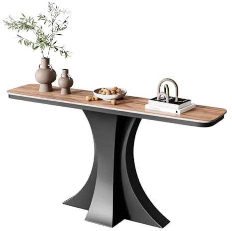 Table Console Table D'entrée Élégante avec Haut en Pierre Et Base en Métal, Table De Console Mince pour L'entrée À La Maison, Couloir(Black D,120cm/47.2in)