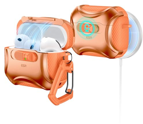 ESR Hülle für AirPods Pro 3, MagSafe kompatibel, Sturzsicherer Verschluss | Kompatibel mit AirPods Pro 3 USB-C (2025), mit einer Schutzhülle mit Sicherheitsschloss, Cyber FlickLock Serie, Orange