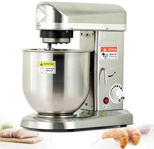 Batteur Mélangeur Professionnel Bol Inox 10L, Palette et Crochet Inclus Corps Métallique Robuste pour Restaurant, Boulangerie, Pâtisserie, Café(Silver,10L)