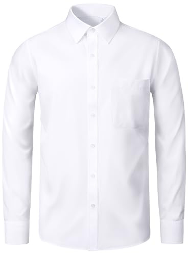 J.VER White Shirt Men Long Sleeve 4-Way Stretch Dress Wrinkle Free Shirt