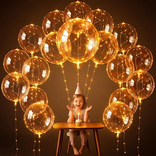 18 Stück Led Luftballons Bobo Helium Leuchtballons mit Lichter Led Transparent Ballonlichter Party Deko für Hochzeit,Geburtstag (Durchsichtig, 50.8 centimètres)