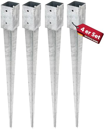 4x siwitec Einschlag-Bodenhülse 71 x 71 mm, 900 mm Gesamtlänge, feuerverzinkter Stahl, Einschraub Bodenhülse für Vierkantpfosten, Einschlagpfosten, Einschlag Bodenhülsen, Einschlaghülse Pfostenträger