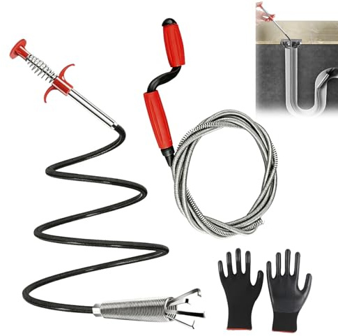 Professional Drain Unblocker Tool, 3 Pack Flexible Drain Unblocker Tools | 5m Heavy Duty Plumbers Snake, Toilet Auger & Plumbing Snake with Glove for Bathroom Sewer Bathroom Drainage Kitchen Sink
