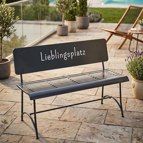 levandeo Gartenbank Metall Schwarz L115cm Lieblingsplatz Sitzbank Outdoor Metallbank mit Rückenlehne Gartenmöbel Modern Industrial