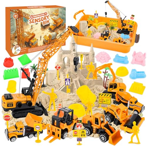 WUSUPU Magisk sand för barn, kinetisk leksak sand set, sensoriska leksaker magiska sand sandlåda set, kinetisk sand byggplats, sensorisk sandleksak leksand för pojkar flickor ålder 3+ år
