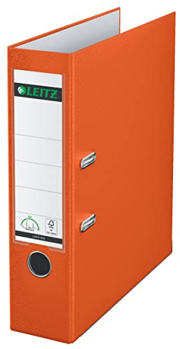Leitz Qualitäts-Ordner 180° Plastik, das Original, DIN A4 Aktenordner 8 cm breit, 90% Recycling-Karton, 30% Pre-Consumer Recycling-Kunststoff, Mit 180° Mechanik, 600 Blatt Kapazität, Orange, 10105045