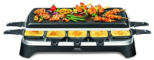 Tefal Raclette Grill Ambiance, Raclette 10 Personen, inkl. Tischgrill-Funktion, Grillplatte antihaftbeschichtet + spülmaschinengeeignet, abnehmbares 2 Meter-Kabel, schwarz, Edelstahl, 1350W, RE4588