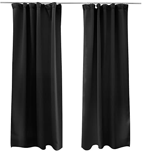 Victoria M. Aurora Verdunkelungsvorhang Blickdicht Thermovorhang mit Kräuselband, für Gardinenstangen und -schienen 140 x 245cm, Schwarz, 2er Pack