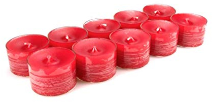 10 original Dänische 8 Stunden Teelichter ohne Duft im Acryl-Cup farbig durchgefärbt rot