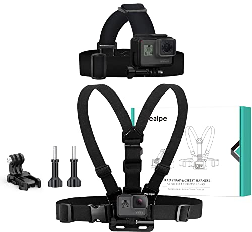Wealpe Kopfgurt Kopfband Brustgurt Halterung Brusthalterung Chest Mount Kompatibel mit GoPro Hero 11, 10, 9, 8, 7, Max, Fusion, Hero (2018), 6, 5, 4, Session, 3+, 3, 2, 1, DJI Osmo, Xiaomi Yi Kameras