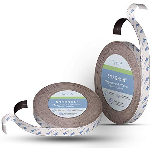 Smagnon Magnetband selbstklebend mit 3M Kleber Kleberücken (1 Meter - Typ A + B, 20mm breite)