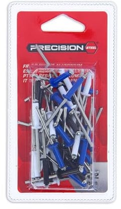 PRECISION STEEL 48 Rivets alu ø4,2mm. Assortiment Blanc-Noir-Bleu