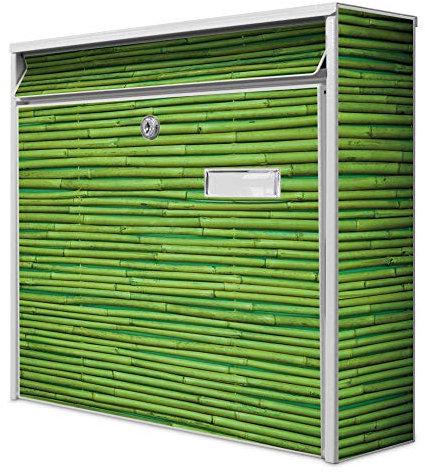 banjado® Burg-Wächter® Briefkasten mit Motiv Bambus Grün/Briefkasten ohne Zeitungsfach 32x36x10 cm groß/Briefkasten mit Namensschild A4 Einwurf inkl. Montagematerial & 2 Schlüsseln