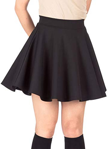 Pretty Fashion Women's Plain Skater Skirt Basic A-Line Stretchy Flared Mini Flowy Skirt Multiple Colours Plus Size Curve 8-22 (UK, Numeric, 12, 14, Regular, Regular, Black)