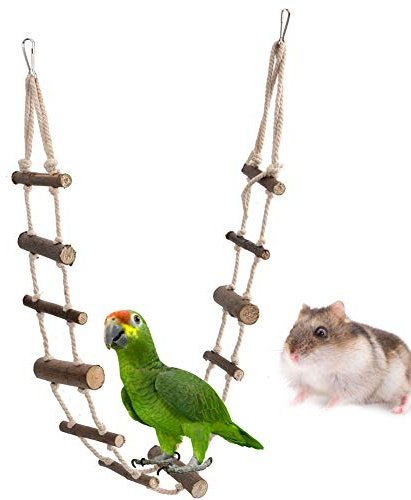 Bird Ladder, 100cm Natural Wood Climbing Suspension Bridge Toy for Parrots, African Grey, Cockatoo, Budgie, Parakeet, Cockatiel, Conure, Lovebird, Finch