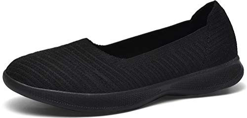 konhill Women's Loafers Slip on Knit Dressy Shoes Casual Low-Top Flats Comfortable Lightweight Walking Shoes 3UK All Black