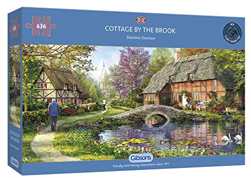 Cottage by the Brook | 636 Piece Jigsaw Puzzle | Panoramic Countryside Puzzle | Sustainable Jigsaw Puzzle for Adults | Premium 100% Recycled Board | Great Gift for Adults | Gibsons Games