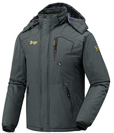 donhobo Herren Skijacke Atmungsaktiv Warm Gefüttert Winterjacke mit Abnehmbarer Kapuze Snowboardjacke Wasserdicht Outdoorjacke Dunkelgrau S