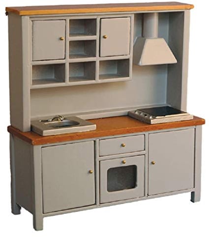 Melody Jane Dolls House Grey & Pine Complete Modern Kitchen Unit with Sink Oven & Hob