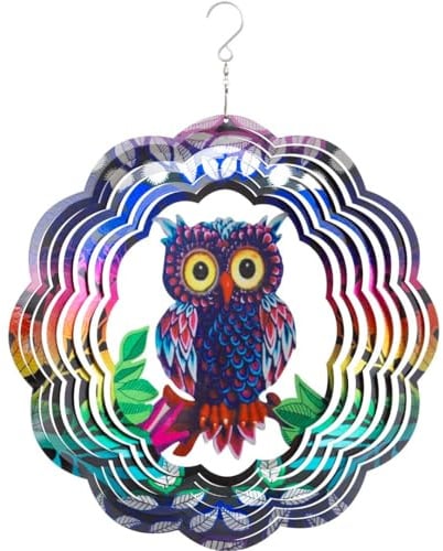 Kinetic Art Windspiel Metall – leicht rotierendes 3D Hängewindspiel - Edelstahl inkl. Aufhängung und Wirbel, wetterbeständig, attraktive Heimdeko für Fenster und Garten (Flashy Owl)