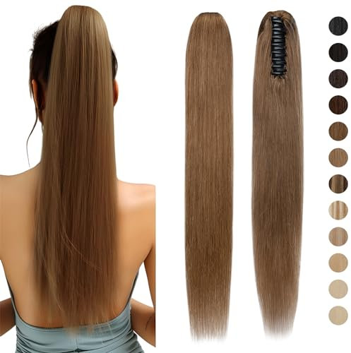 Silk-co (35-55cm) Extension Coda Capelli Veri con Pinza Ponytail Extension Remy Human Hair Coda di Cavallo Capelli Lisci Naturali 35cm - 6 Marrone Chiaro