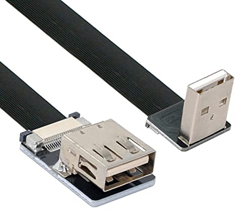 NFHK Down Angled USB 2.0 Type-A Male to Female Extension Data Flat Slim FPC Cable for FPV & Disk & Scanner & Printer 100cm