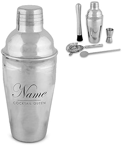Juego de coctelera grabada con diseño de cóctel, personalizable, con cualquier nombre