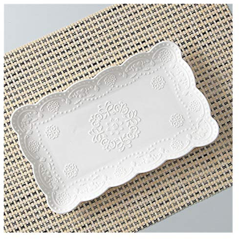 QINGGANGLING999 Vajilla Completa Placa Vintage de Porcelana en Relieve en Relieve Blanco para la porción de Buffet, Placas japonesas de cerámica Sushi, vajilla para Sushi, Cuadrado Vajilla