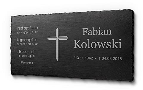 CHRISCK design Schöne Grabtafel in 60 x 30 cm | Grabstein mit personalisierter Gravur für Menschen aus Schiefer | gestalte Dein Gedenkstein ganz einfach selbst