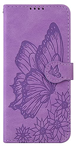 Nodigo Leather Case for iPhone 6/6s/7/8/SE 2020 Shockproof with Stand Flip Design Silicone Butterfly Pattern Funny Case Bumper 360 Kickstand Case Cover Girl Woman Man Wallet – Purple