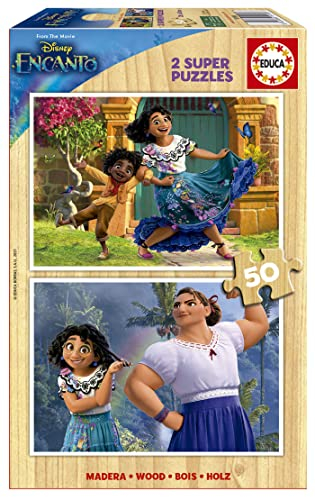 Educa - Holzpuzzle mit 50 Teile | Disney Encanto, 2x50 Teile Holzpuzzle für Kinder ab 4 Jahren (19198)