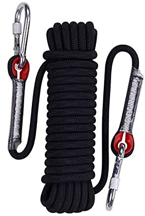 QHY Outdoor-Kletterseil, 10 mm, statisches Kletterseil, Mehrzweckseile, Eiskletterausrüstung, Feuerrettung, Fallschirmseil, Fluchtseil (Farbe: Schwarz, Größe: 25 m x 10 mm)